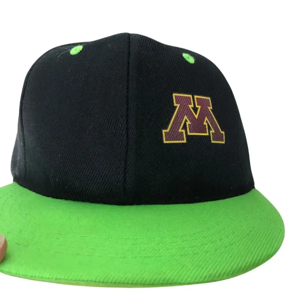 Minnesota Golden Gophers Snapback Hat Black Green Brim M Emblem Cap Bright